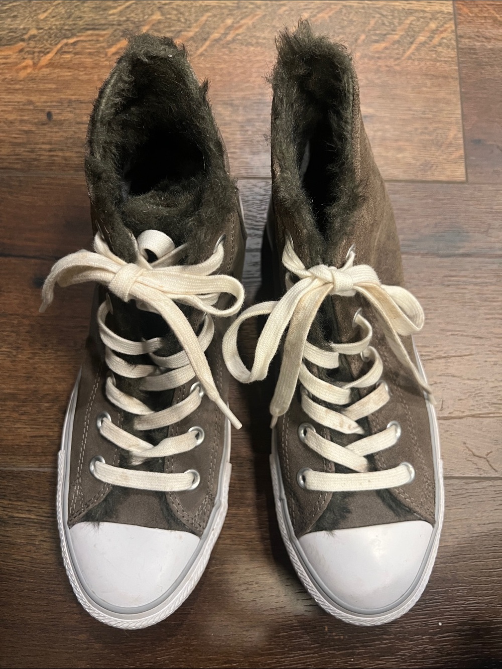 Converse High-Top Sneakers in Black & Gray with Faux Fur